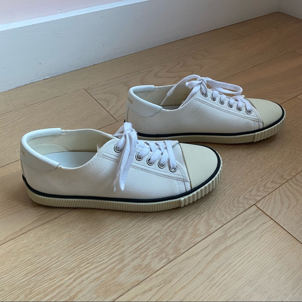 CELINE Blank Low Lace Up Canvas Sneakers Off White size 35 - Picture 13 of 16